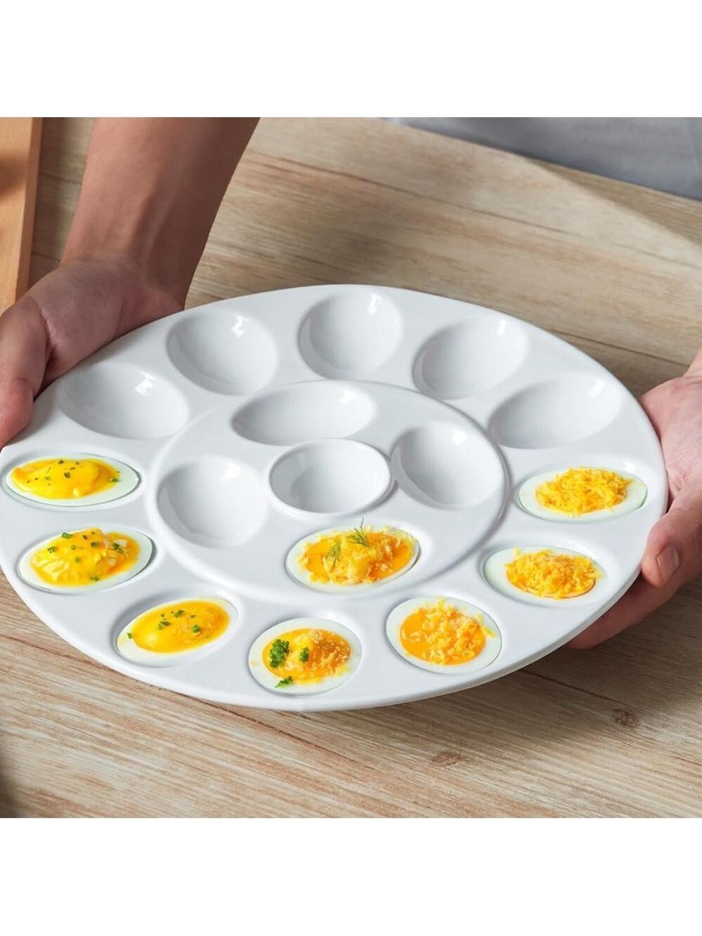 Elegant White Ceramic Deviled Eggs Serving Plate